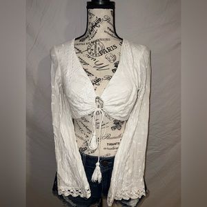ILLA ILLA White Cropped Tie Top